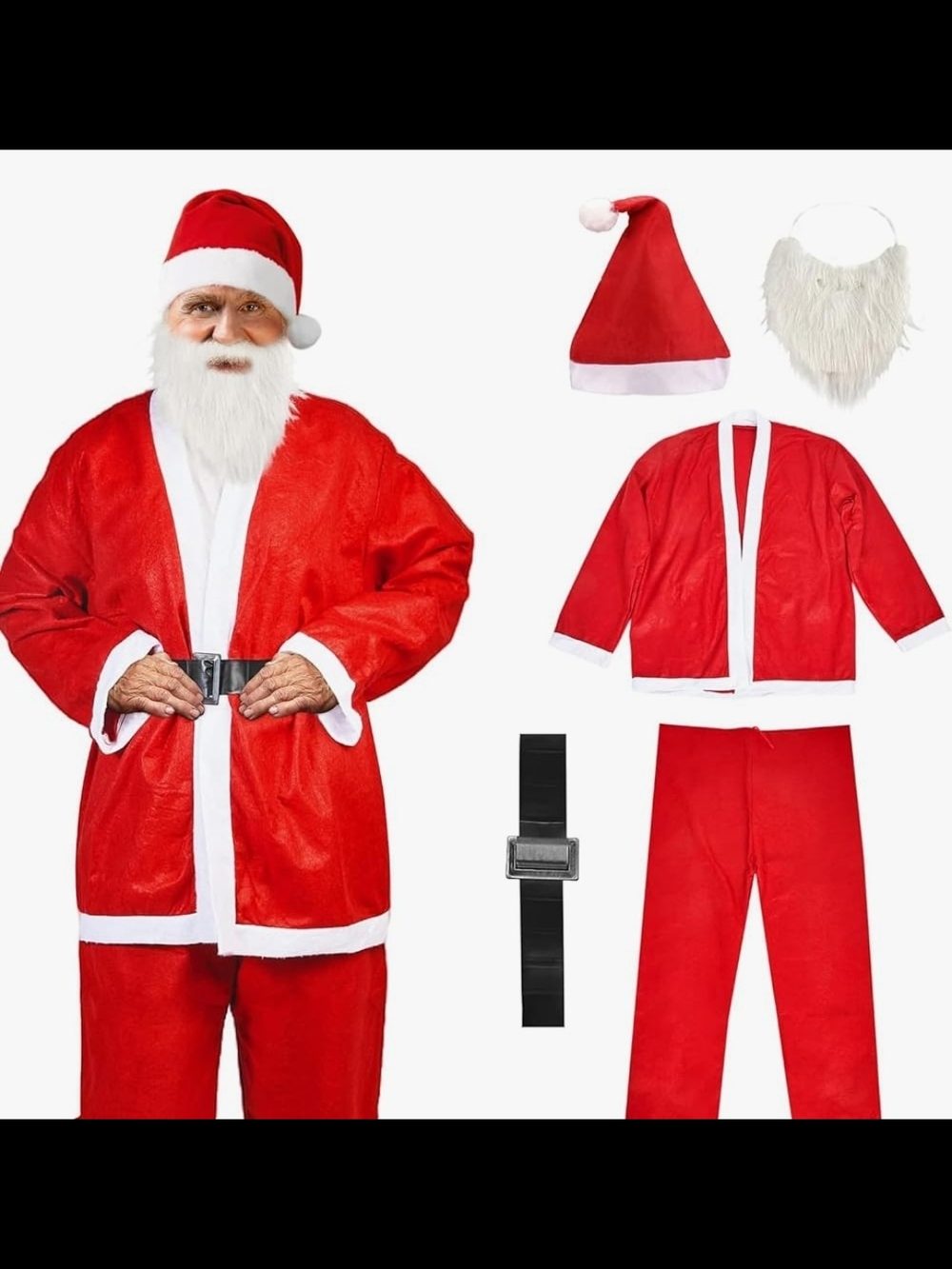 Plus Size Santa Claus Costume for Adult,5PCS Santa Suit Adults Men,Christmas